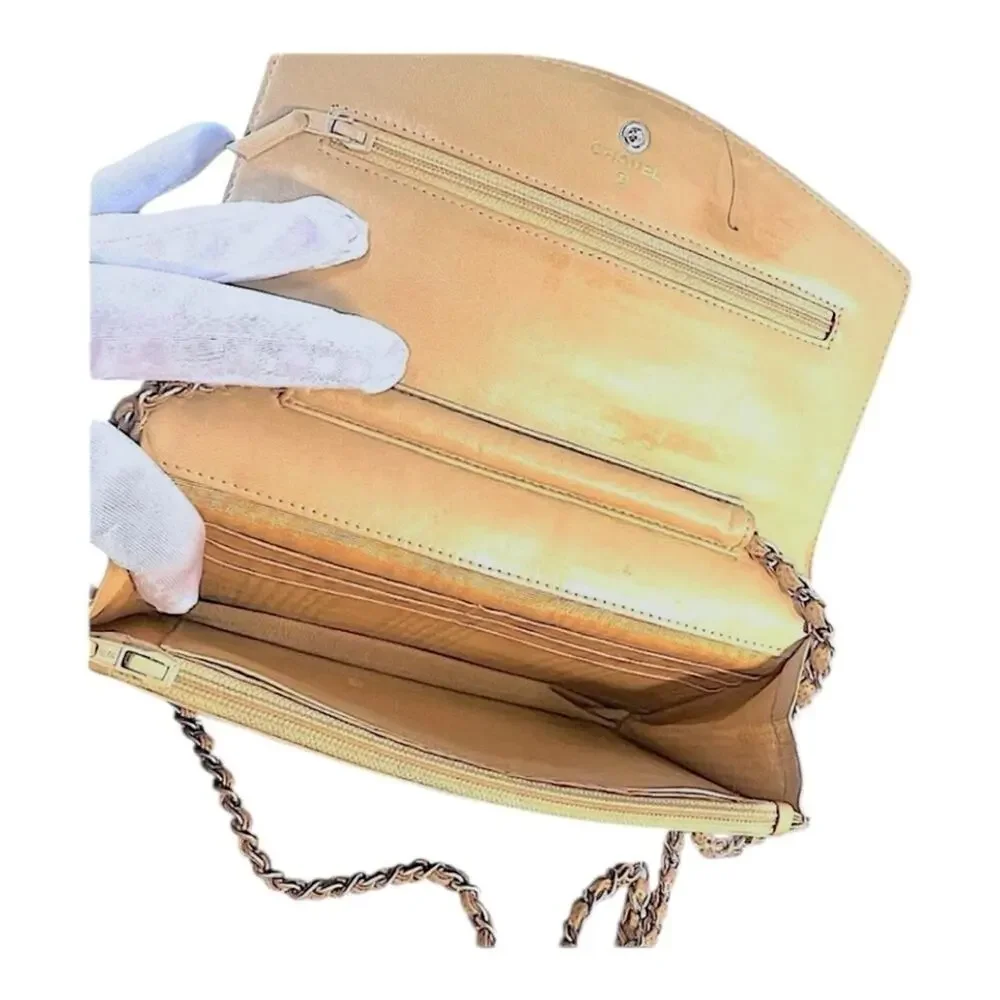 CHANEL AUTH Tan Leather Cavier Shoulder or Crossbody Bag with Gold Chain